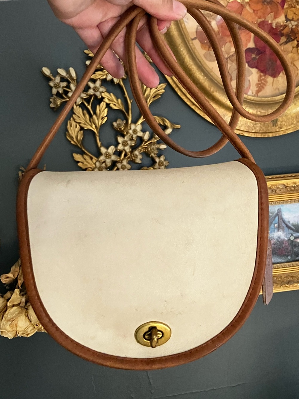 Coach Spectator Beige and Tan Leather Crossbody Saddle Bag